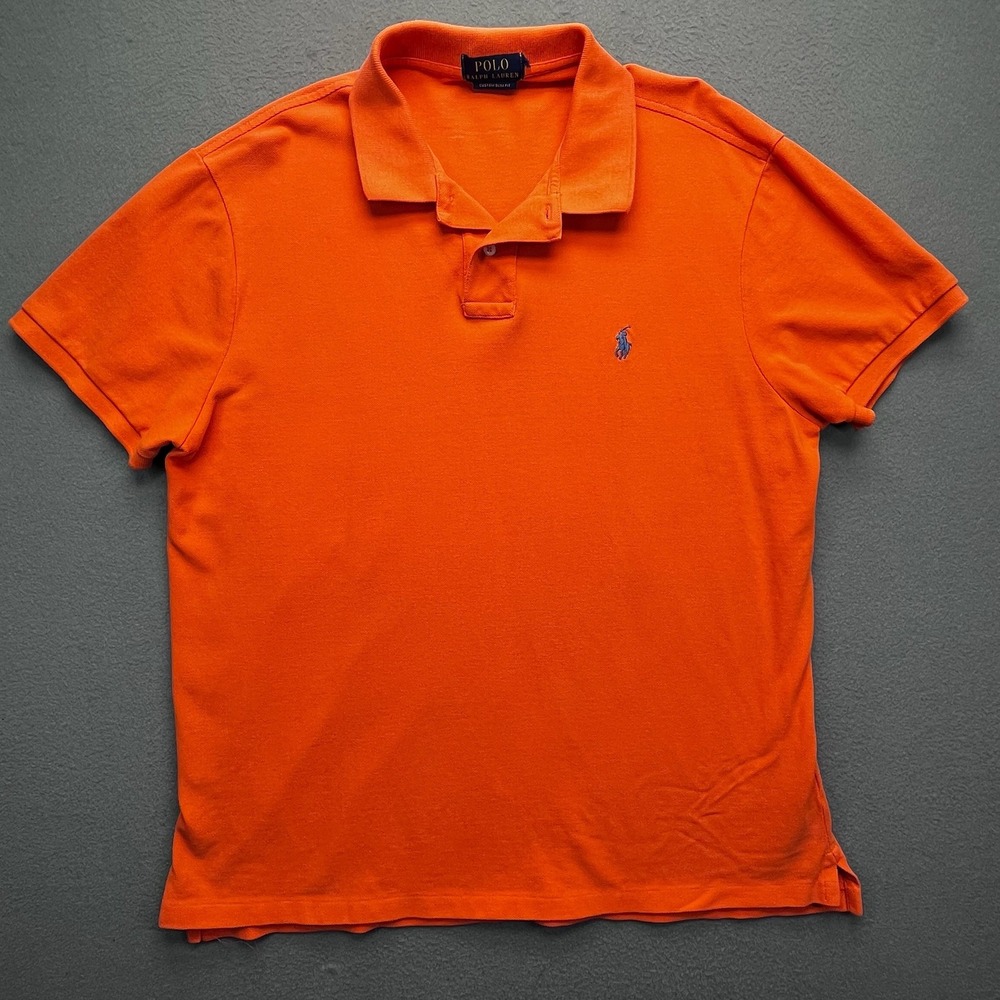 Ralph Lauren Polo Shirt Orange Custom Slim Fit Mens Short Sleeve‎ Logo